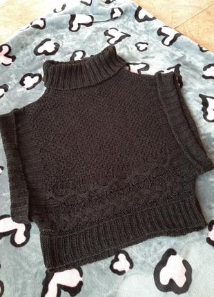 Жилет теплый свитер черный зима под горло жилетка вязаная вязаная1 фото