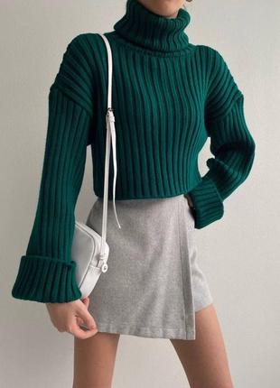 Укороченный свитер, р.уни, акрил, зеленый