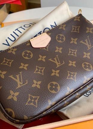 Жіноча коричнева жіноча сумка в стилі луї віттон louis vuitton multi pochette мульти пошей 3 в 17 фото