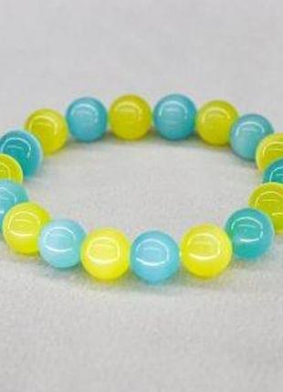Браслет на гумці котяче око жовто-блакитне d-10мм l-18см