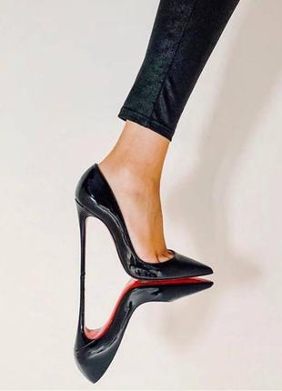 Женские черные кожаные туфли лодочки в стиле лабутены christian louboutin so kate  лабутен 12 см2 фото