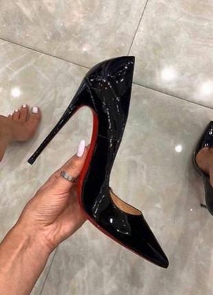 Женские черные кожаные туфли лодочки в стиле лабутены christian louboutin so kate  лабутен 12 см6 фото