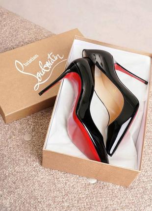 Жіночі чорні шкіряні туфлі човника в стилі лабутини christian louboutin so78 лабутин 12 см