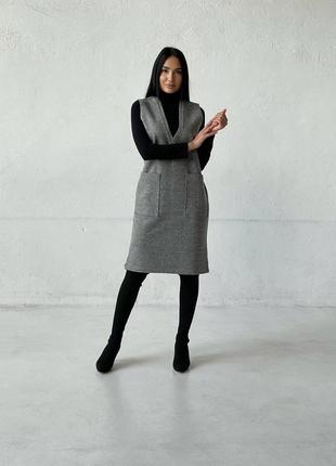 Женский сарафан серый графитовый теплый шерстяной зимний миди платье6 фото