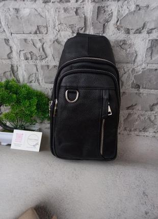 Мужская кожаная сумка через плечо чоловіча шкіряна сумка бананка