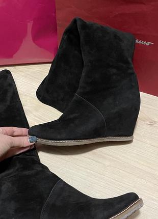 Круті замшеві сапоги ботфорти еврозима танкетка р.38