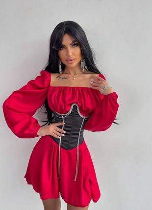 Приталена сукня з шовку  + корсет декорований стразами 
ручна робота