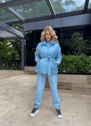 Костюм тройка костюм спортивный и жилетка теплый на флисе голубой зелёный бежевый сиреневый малиновый черный