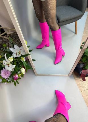 Эксклюзивные сапоги из натуральной итальянской кожи фуксия розовые5 фото