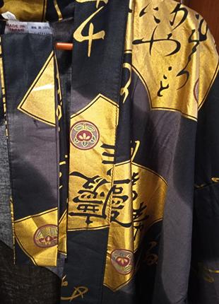 Японское мужское кимоно черного цвета, sensu, "золотой веер"8 фото