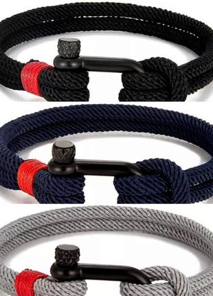 Браслет двойной из паракорда с карабином регулируемый красная нитка (канат, шнур) черный, унисекс wuke3 фото
