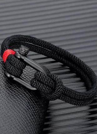 Браслет двойной из паракорда с карабином регулируемый красная нитка (канат, шнур) черный, унисекс wuke6 фото