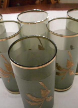 Красивые стаканы набор 6 шт позолота цветной хрусталь богемия чехословакия №9726 фото