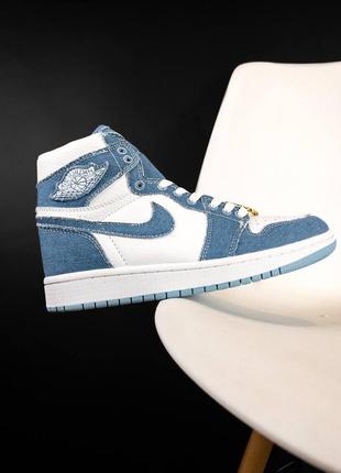 Кросівки жіночі jordan 1 high og denim blue, хайтопи,кеди,кеди найк, високі кросівки, післяплата