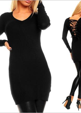 Черная туника - платье с завязками4 фото