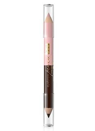 Подвійний олівець для брів, відтінок 01 коричневий/ніжно-рожевий