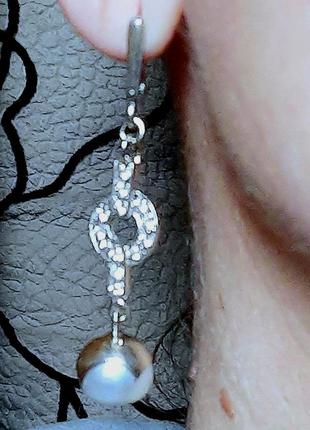 Ексклюзивні дизайнерські срібні 925 сережки з натуральними перлами та фіанітами3 фото