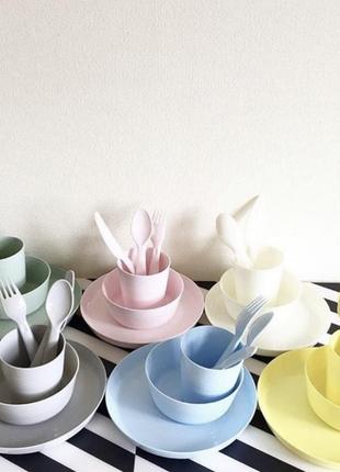 Набор детской посуды ikea kalas тарелка миска стакан столовые приборы