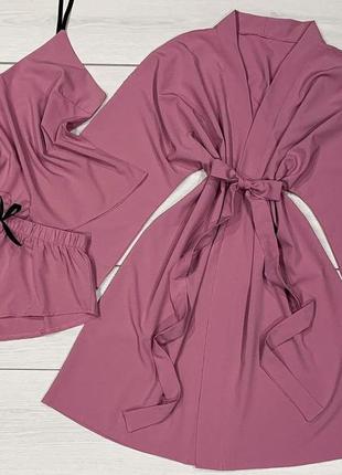Пижамный комплект халат и пижамка, комплект для дома пижама и халат софт