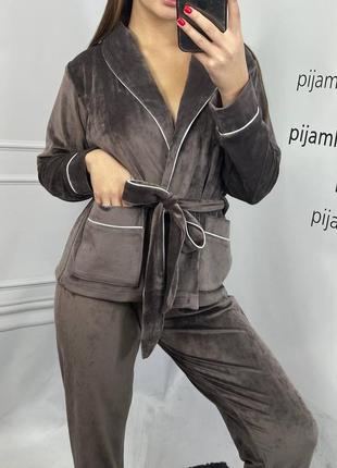 Домашний велюровый плюшевый костюм шаль пижама7 фото