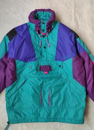 Винтажная теплая короткая куртка анорак утепленный деми зимний лыжная куртка с капюшоном оверсайз