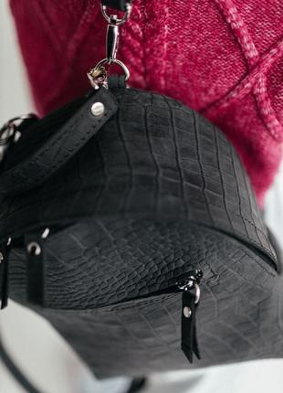 Шкіряний рюкзак-трансформер з крокодила, чорний рюкзак, сумка рюкзак з натуральної шкіри3 фото