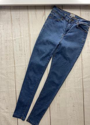 Узкие голубые, синие джинсы скинни на высокой посадке в обтяжку штаны2 фото