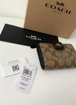 Coach medium corner zip wallet женский брендовый кожаный кошелек кожа коуч коач на подарок девушке жене дочери2 фото