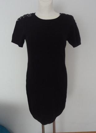 Оригінал esprit (160 ся) (m/l) плаття чорне з вишитими намистинками в'язане вовна бавовна escada3 фото