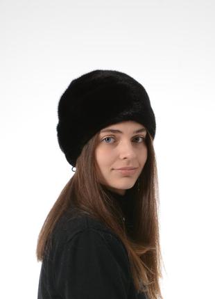 Женская зимняя теплая норковая шапка