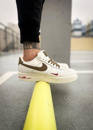 Мужские кожаные кроссовки nike air force 1 low premium "white/brown#найк