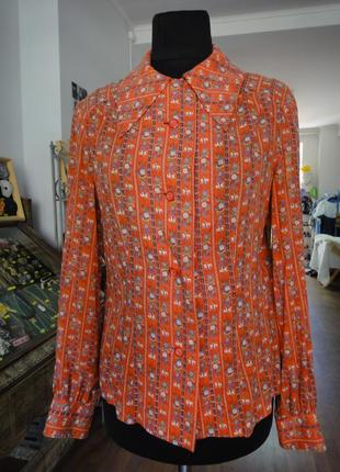 Винтажная блузка рубашка с захватывающим принтом 70-е гг