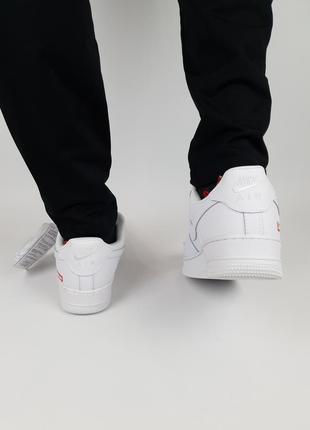 Кроссовки мужские белые с красным nike air force 1 x supreme white red найк аир форс 1 суприм3 фото