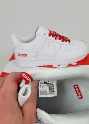 Кроссовки мужские белые с красным nike air force 1 x supreme white red найк аир форс 1 суприм10 фото