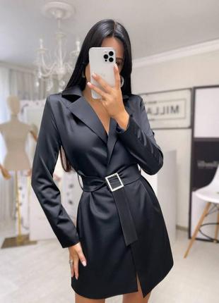 Платье пиджак с поясом шёлк сатин армани черное капучино кэмел коричневое бежевое бирюза