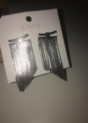 Сережки-манжети довгі сережки сріблясті з бахромою сріблясті сережки дощ трансформери 2 в одій6 фото