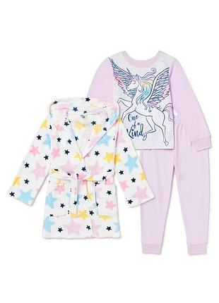 Халат плюшевый в комплекте с флисовой пижамкой  на девочку 9-11  лет