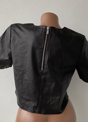 Укороченная футболка блузка с кожзама с эко кожи 🖤miss selfridge🖤2 фото