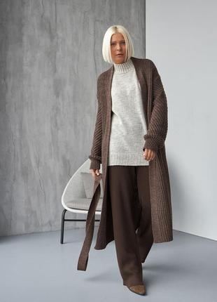 Женский шерстяной удлиненный свитер под шею слоновая кость 42-524 фото