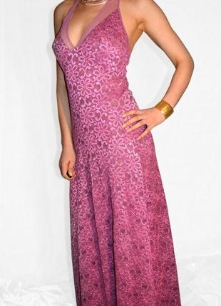 Шикарное мерцающее гипюровое платье в пол цвета нежной сирени7 фото