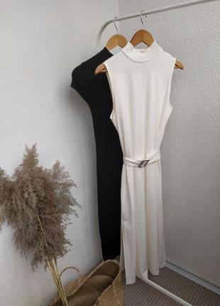 Крутое кремовое платье миди под пояс prologue2 фото