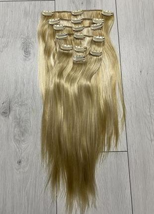 Мелированный пшеничный блонд трессы волосы на заколках5 фото