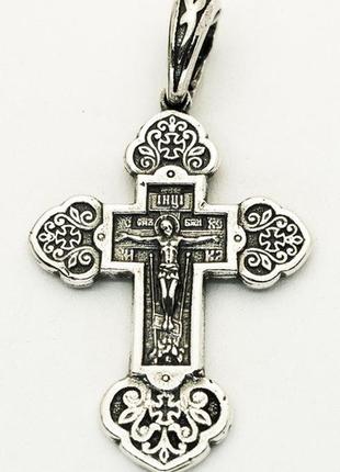 Срібний хрест з розп'яттям янгол охоронець православний хрест