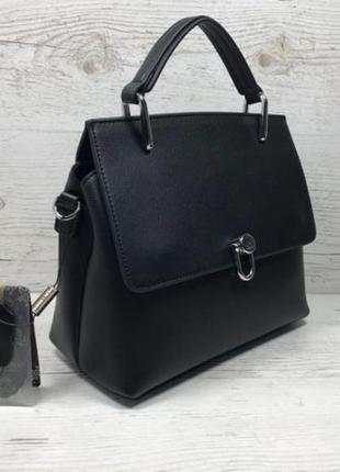 Женская кожаная сумка черная жіноча шкіряна сумка чорна стильная  натуральная3 фото