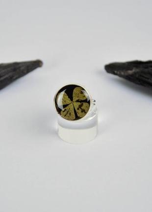 Кольцо с клевером. кольцо с натуральными цветами