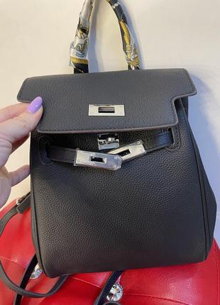 Кожаный рюкзак сумка небольшой рюкзак в стиле «ерме»чёрный рюкзак 🔥3 фото