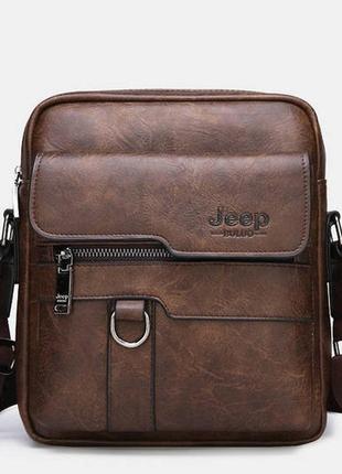 Модная мужская сумка планшет jeep повседневная, барсетка сумка-планшет для мужчин эко кожа темно-коричневый