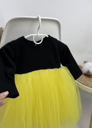 Сукня трикотажна з пишним жовтим фатіном7 фото