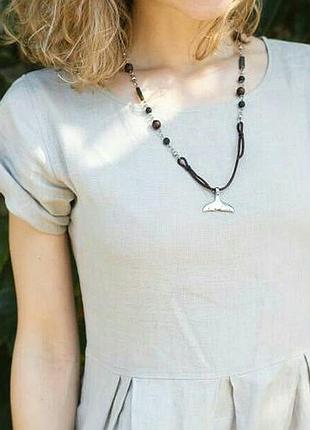 Оберег, ожерелье унисекс с натуральными камнями кит , кожа free people