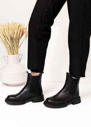 Стильні черевики челсі на резинці,шкіряні чоботи чорні демі,демісезонні осінні,весняні (осінь-весна 2022-2023) байка3 фото